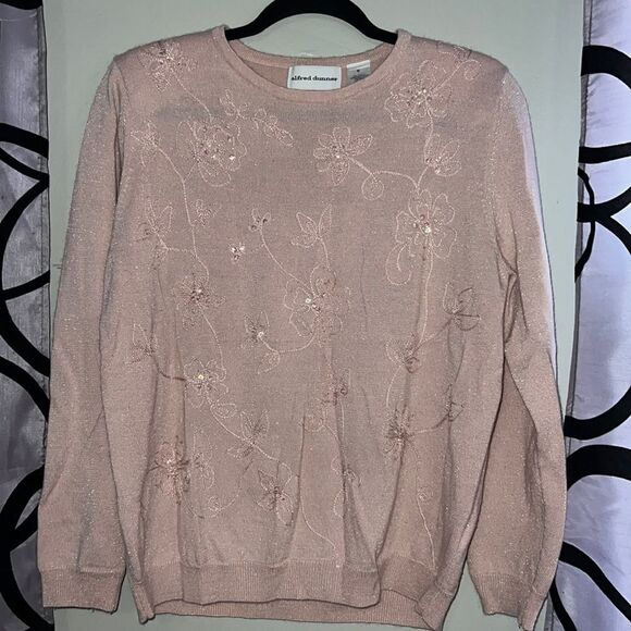 ALFRED DUNNER EMBELLISHED PINK LONG SLEEVE PULLOVER SWEATER - FLORAL - Picture 1 of 7